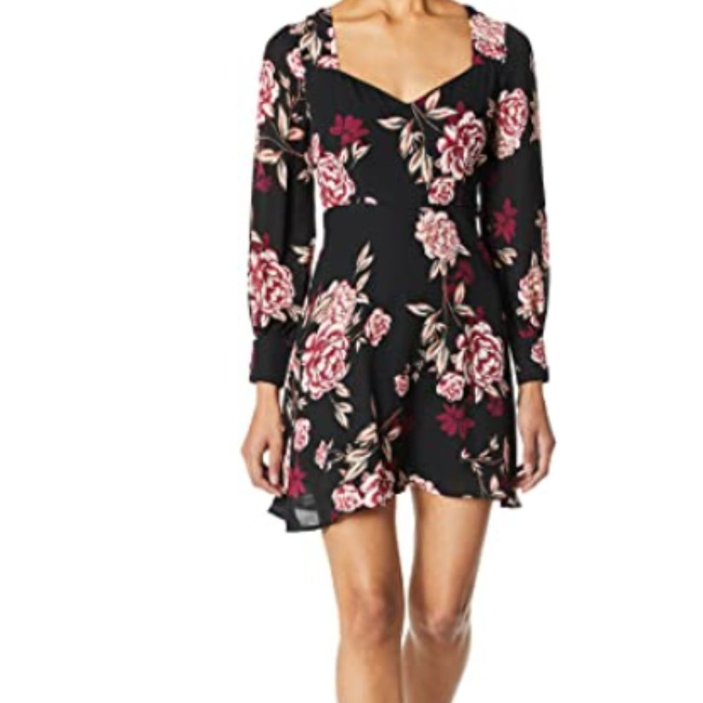 Women's Black & Pink Floral Rose Print Mini Dress Size 0